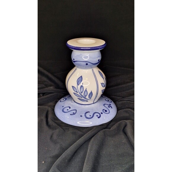 Set of 2 Candle Holders Blue Floral Design Possibly Lillian Vernon, Not Marked - Picture 9 of 12